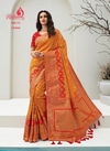 Orange Colour Latest Collection Designer Fancy Wedding Wear Banarsi Silk Printed Sarees Collection 10096